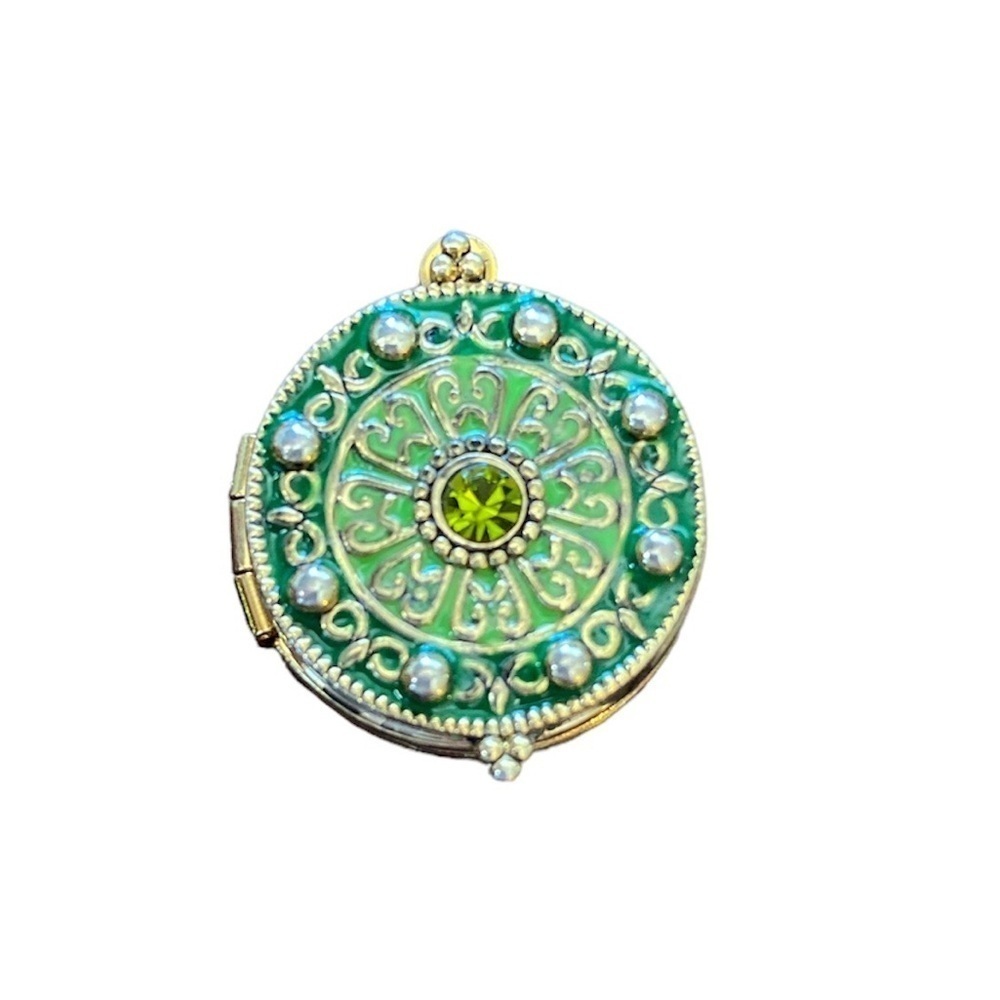Locket no chain design with rhinestone in center.  #12-27